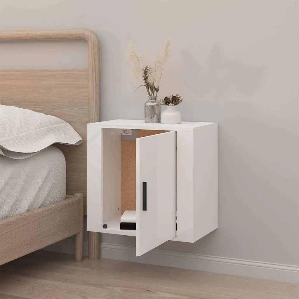 Wall-Mounted Bedside Cabinet in White High Gloss
