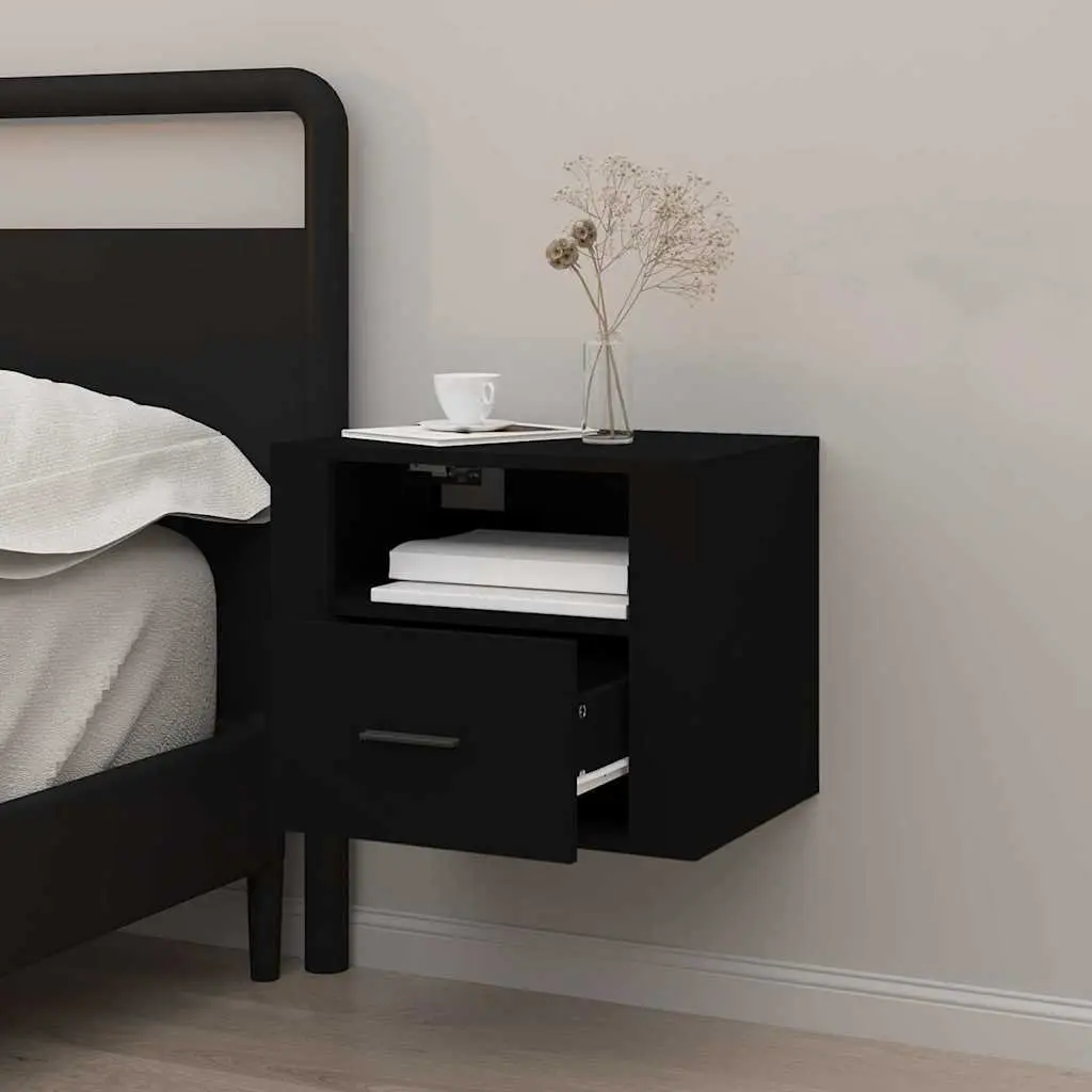 Black Floating Bedside Cabinet for Storage