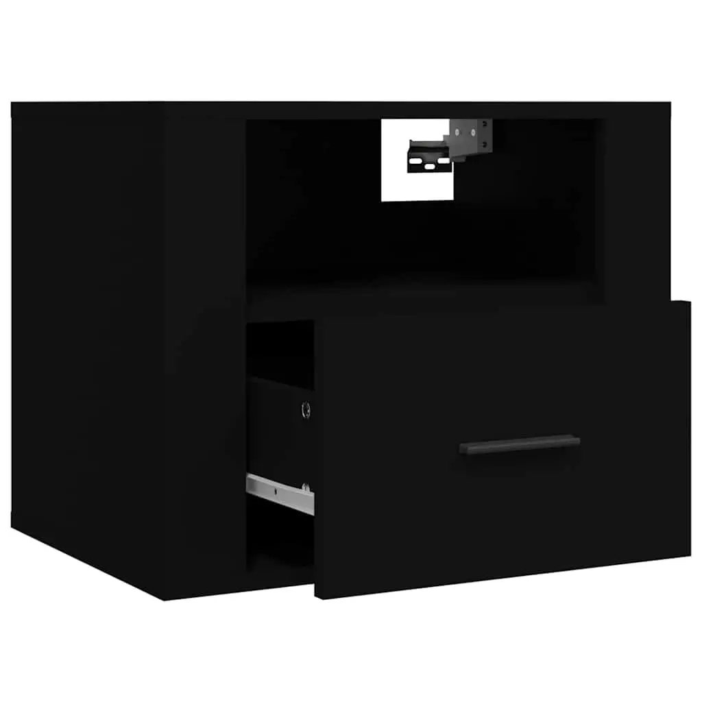 Black Floating Bedside Cabinet for Storage