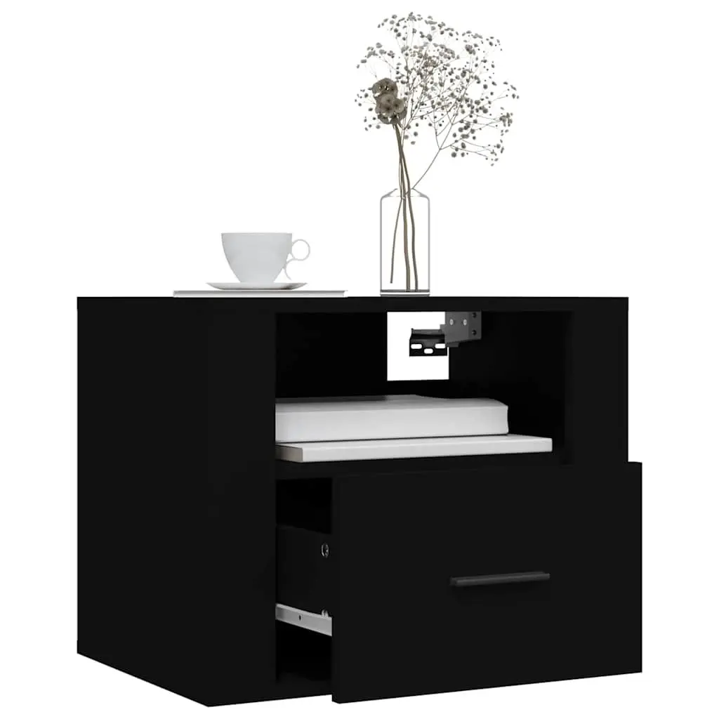 Black Floating Bedside Cabinet for Storage