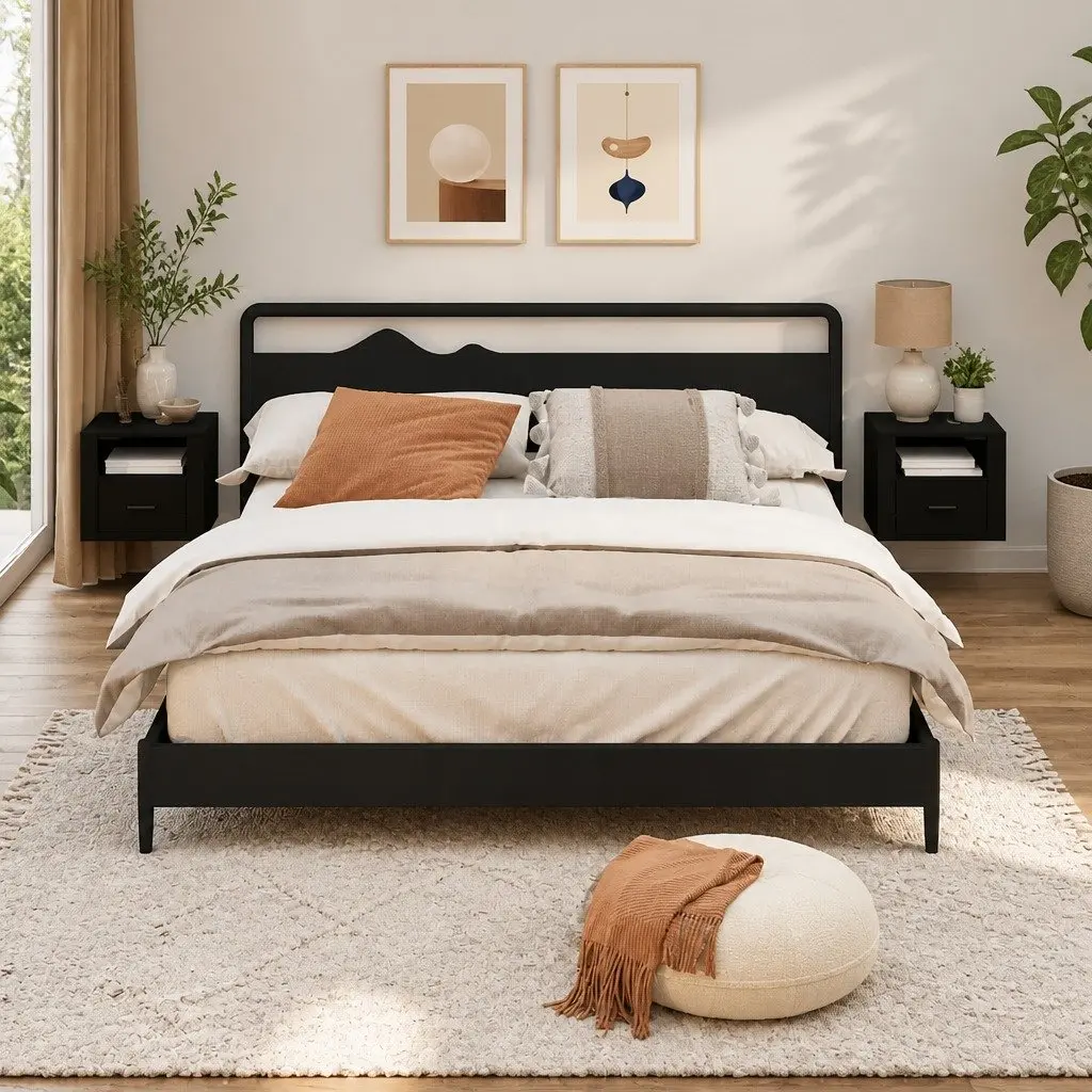 Floating Black Bedside Cabinets 2 pcs for Storage