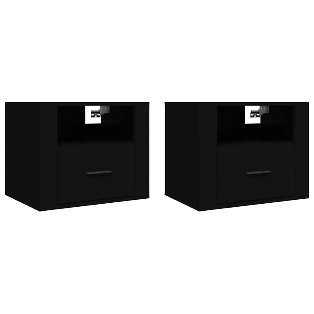 Floating Black Bedside Cabinets 2 pcs for Storage
