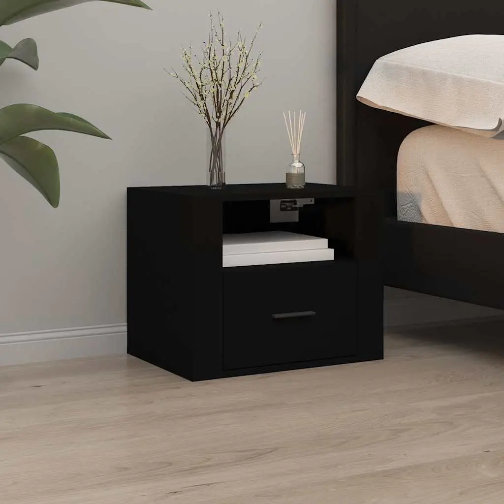 Floating Black Bedside Cabinets 2 pcs for Storage