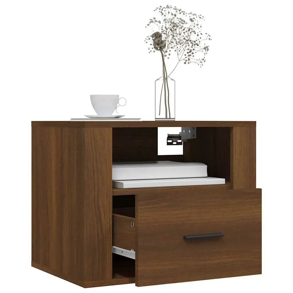 Wall-mounted Bedside Cabinets 2 pcs Brown Floating Storage Organizer Bedroom