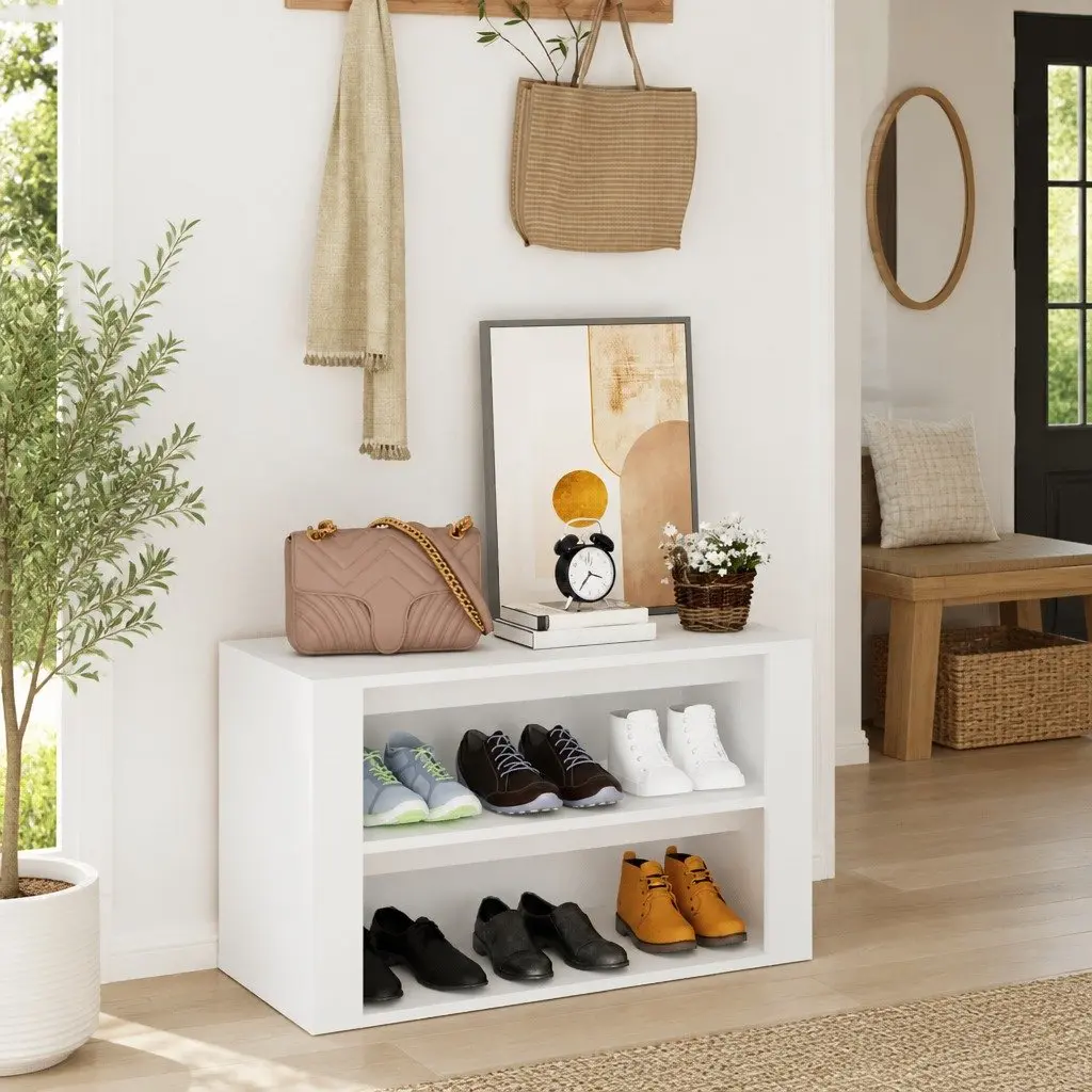 White Shoe Rack with 2 Compartments, 75x35x45cm
