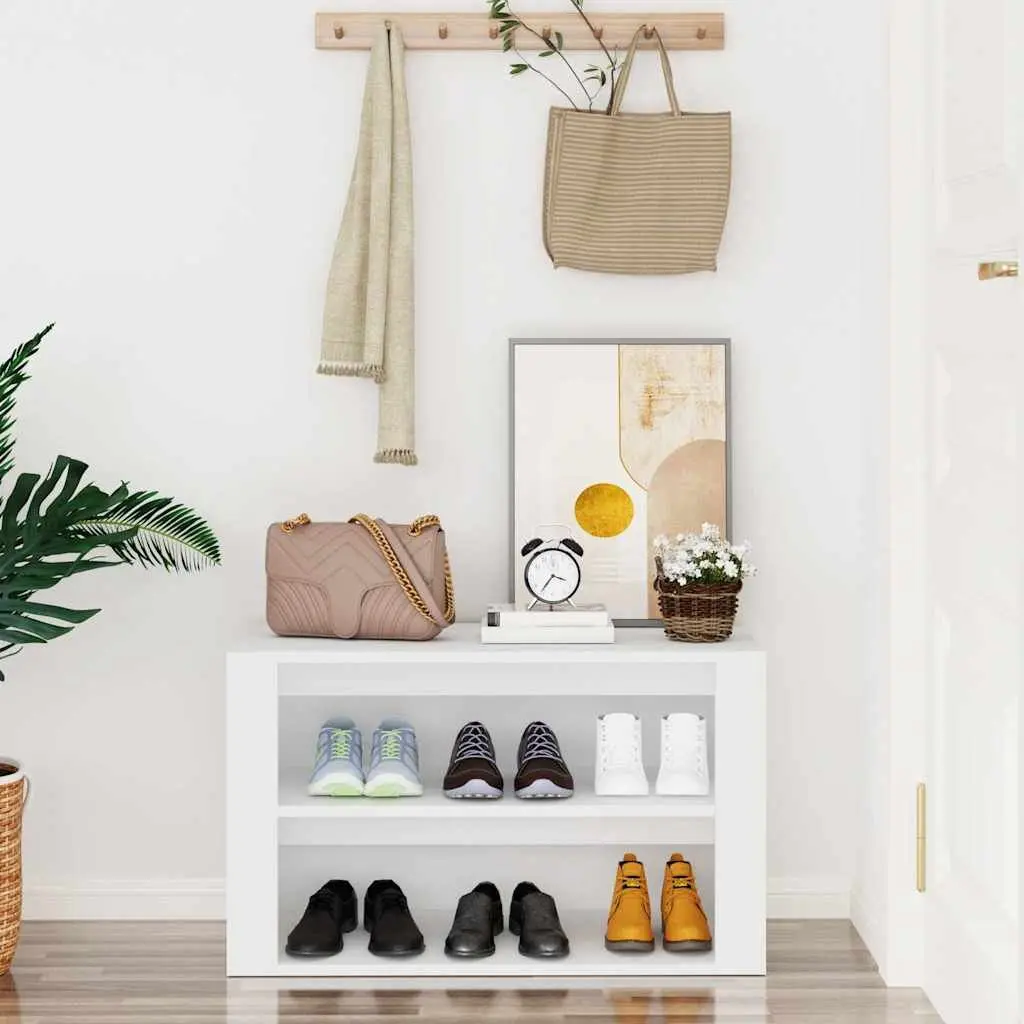 White Shoe Rack with 2 Compartments, 75x35x45cm