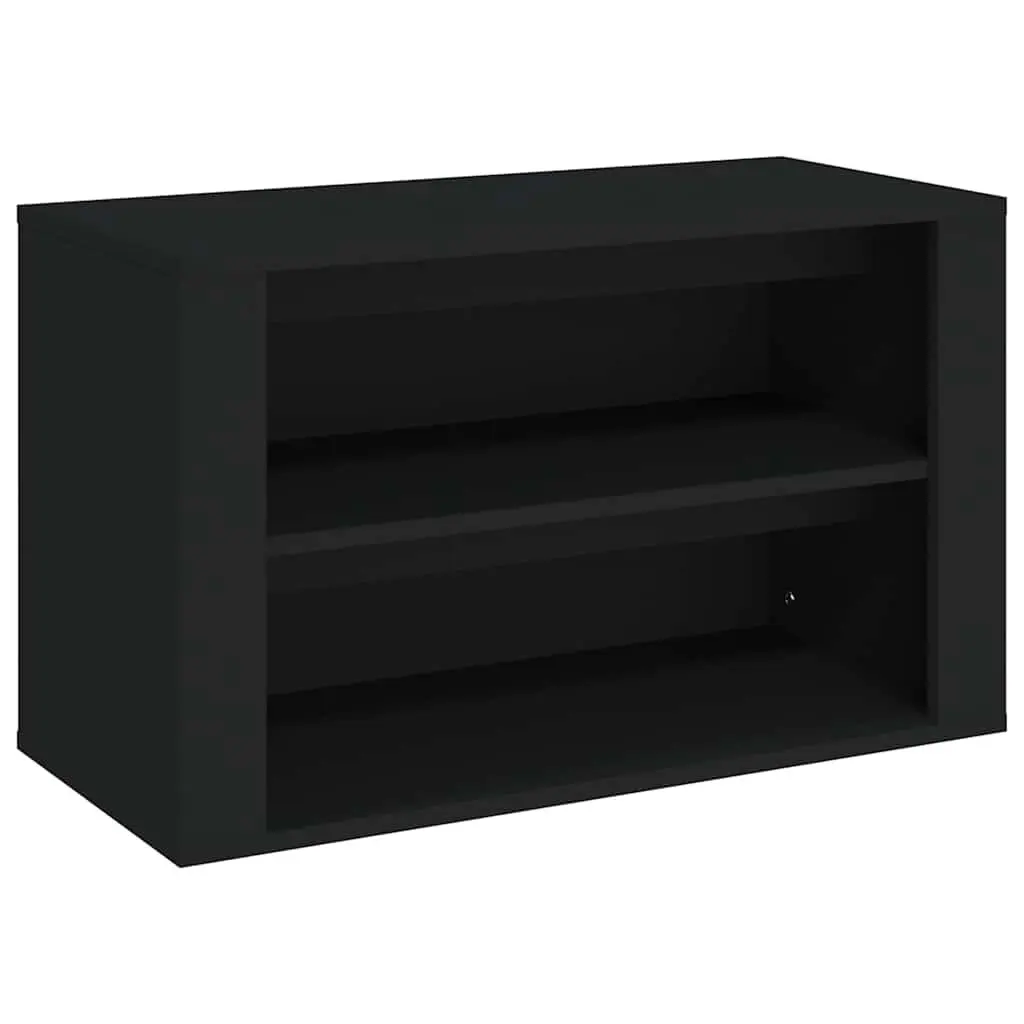 Black Engineered Wood Shoe Rack with 2 Compartments