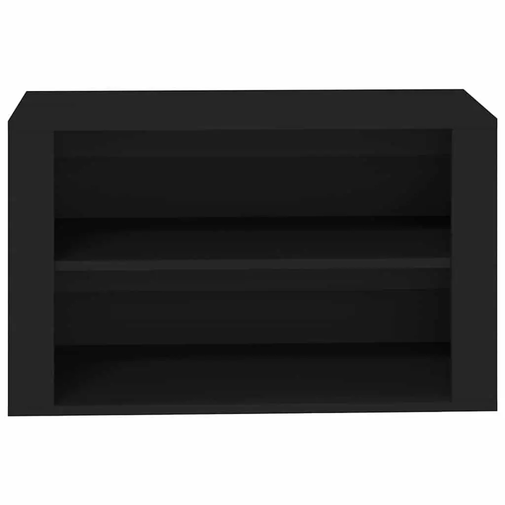 Black Engineered Wood Shoe Rack with 2 Compartments