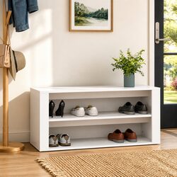 Sturdy White Shoe Rack 100x35x45 cm with 2 Compartments