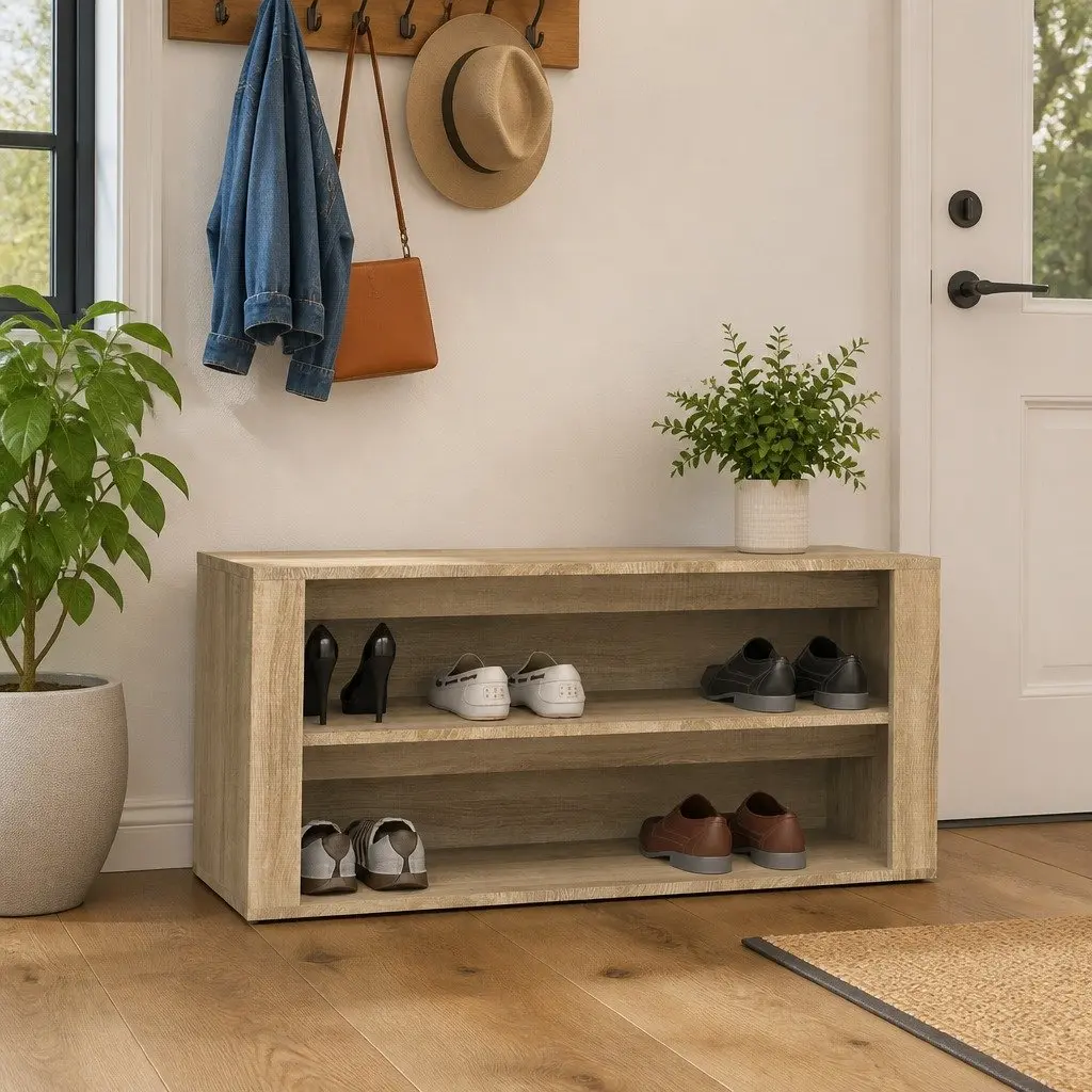 Brown Engineered Wood Shoe Rack with 2 Compartments