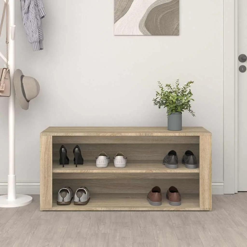 Brown Engineered Wood Shoe Rack with 2 Compartments