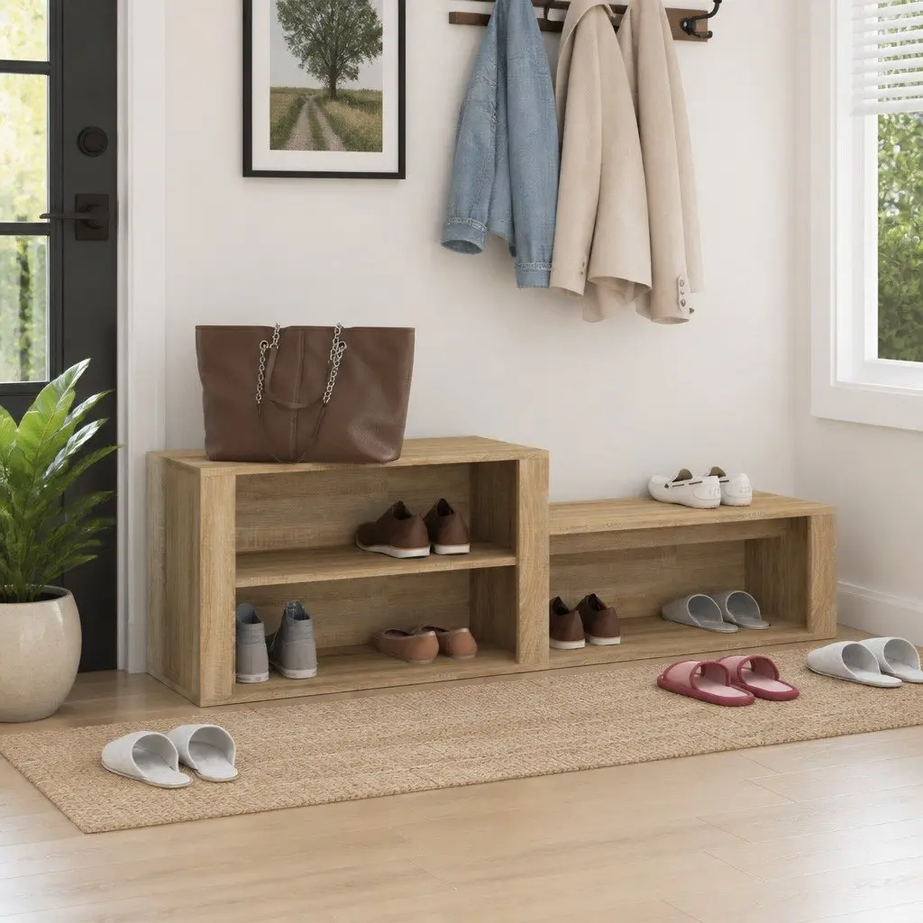 Beige Shoe Cabinet with Ample Storage and Sturdy Build