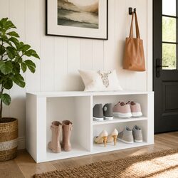 White Engineered Wood Shoe Cabinet with Storage Compartments