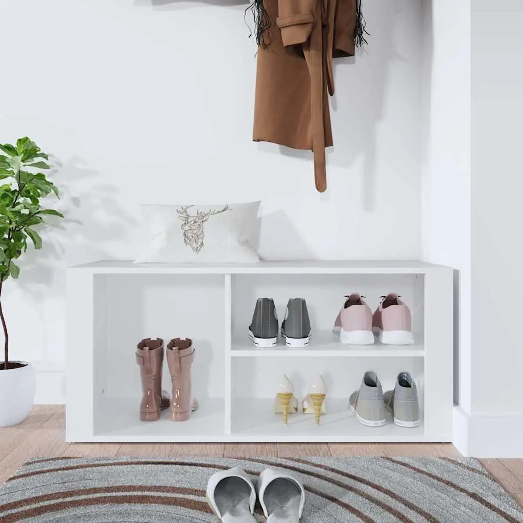 White Engineered Wood Shoe Cabinet with Storage Compartments