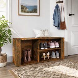 Engineered Wood Shoe Cabinet with Bench and Storage