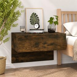 Wall-mounted Bedside Cabinet Smoked Oak Floating Storage Shelf Bedroom