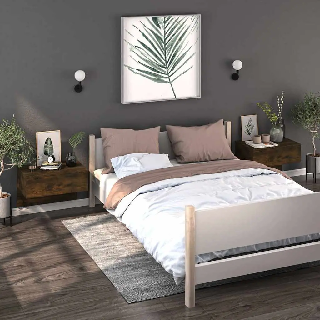 Wall-mounted Bedside Cabinet Engineered Wood Smoked Oak