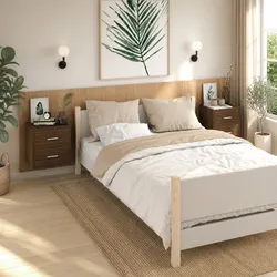 Brown Oak Wall-mounted Bedside Cabinets - 2 pcs