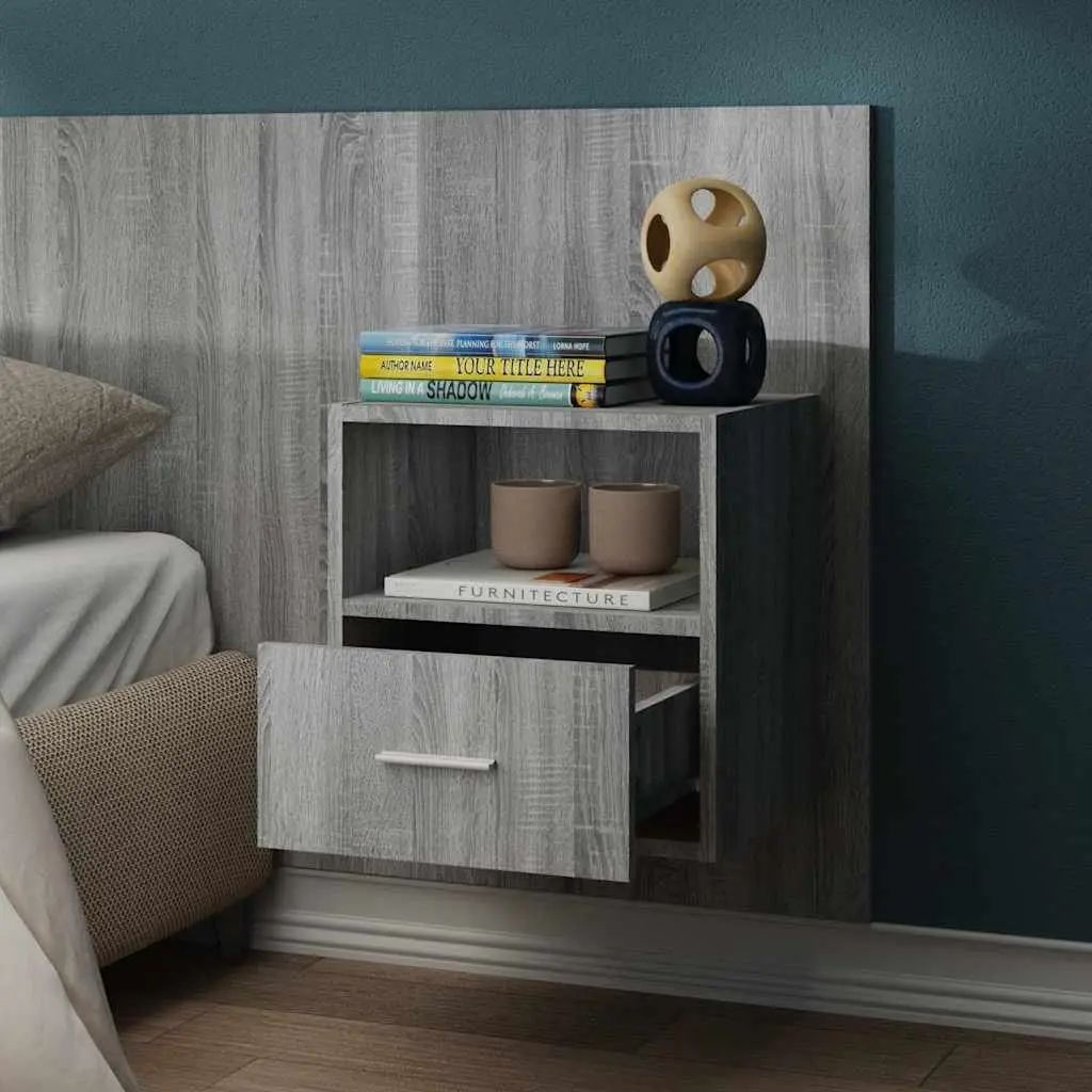 Wall-Mounted Bedside Cabinet in Grey