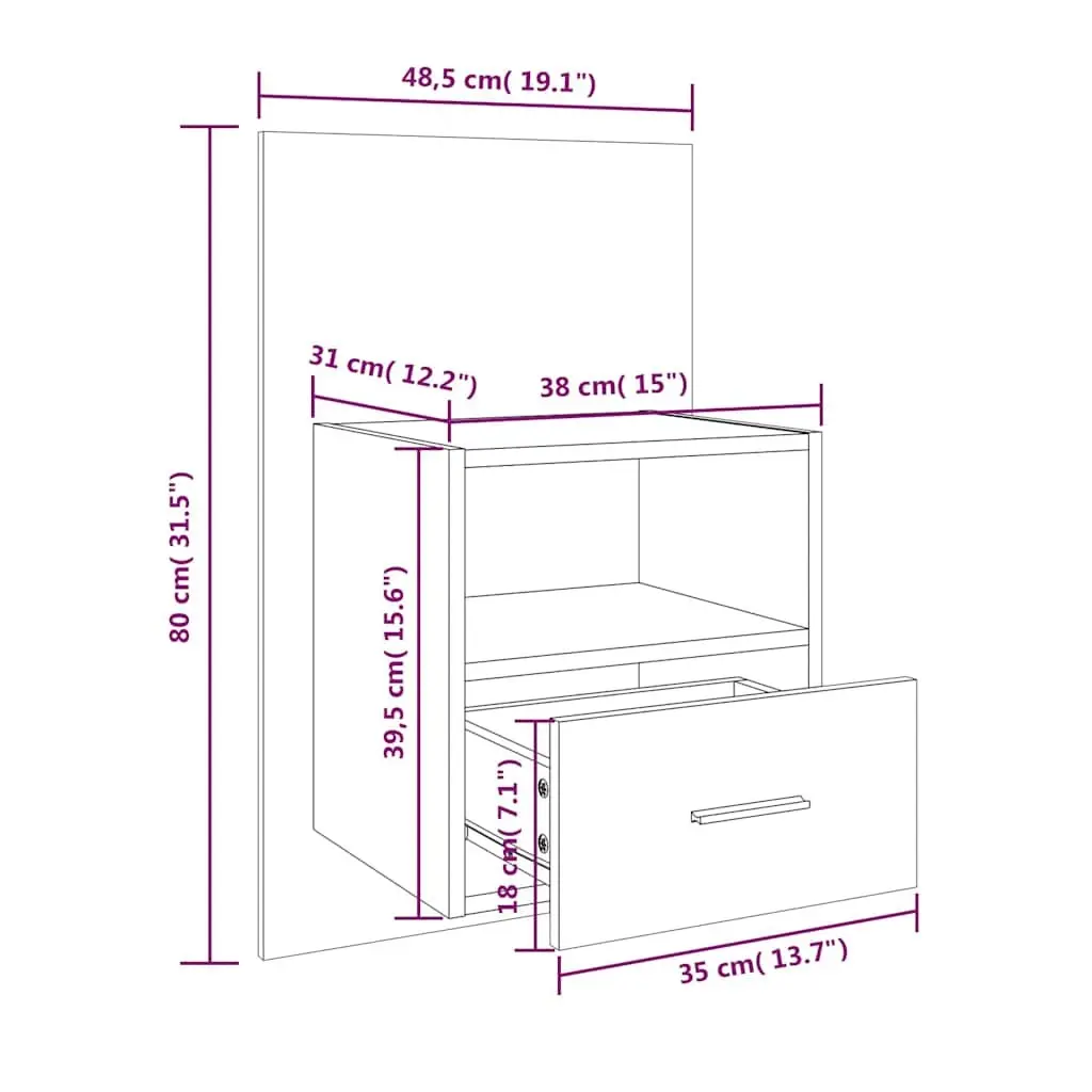 Wall-Mounted Bedside Cabinet in Grey