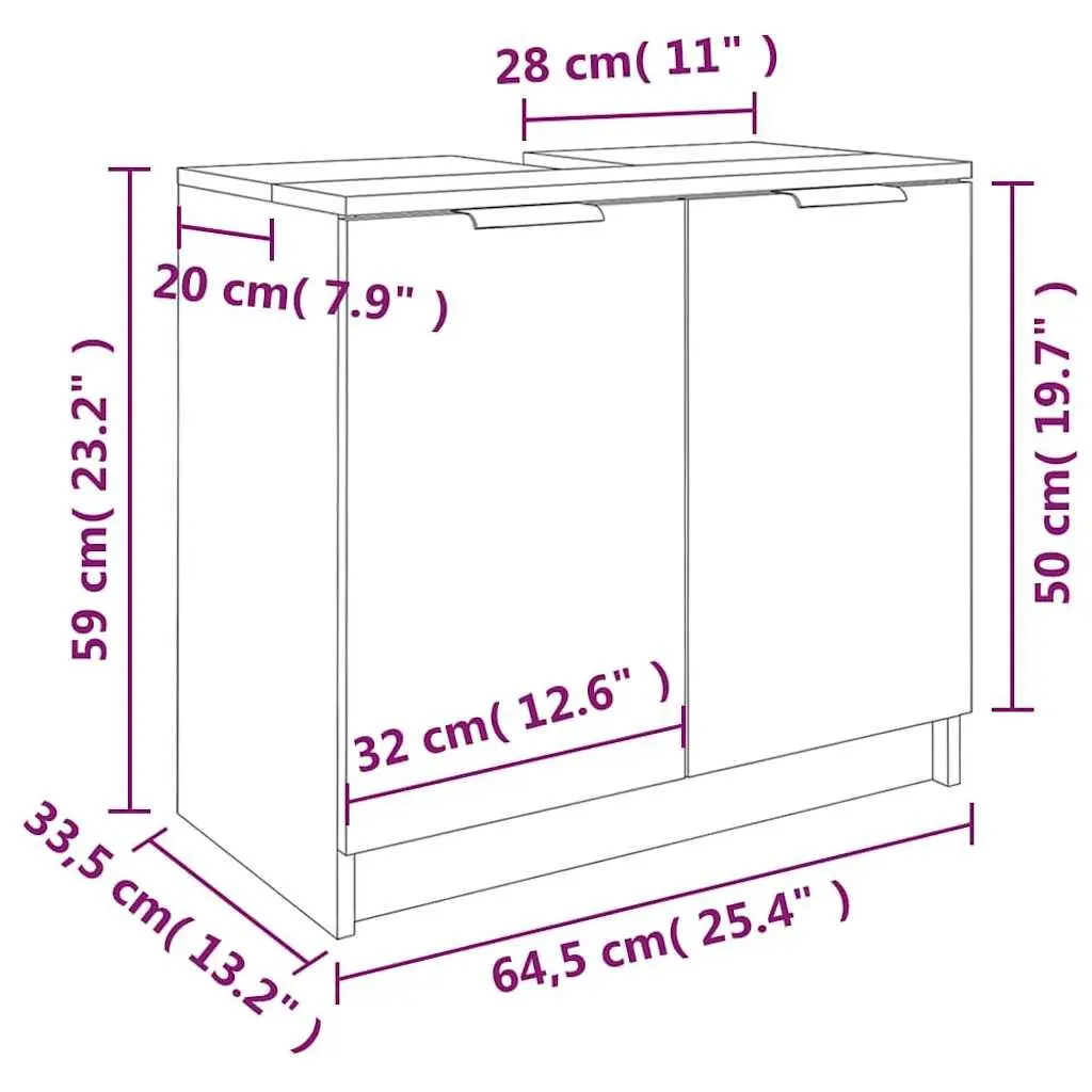 Smoked Oak Brown Bathroom Storage Cabinet 64.5x33.5x59cm