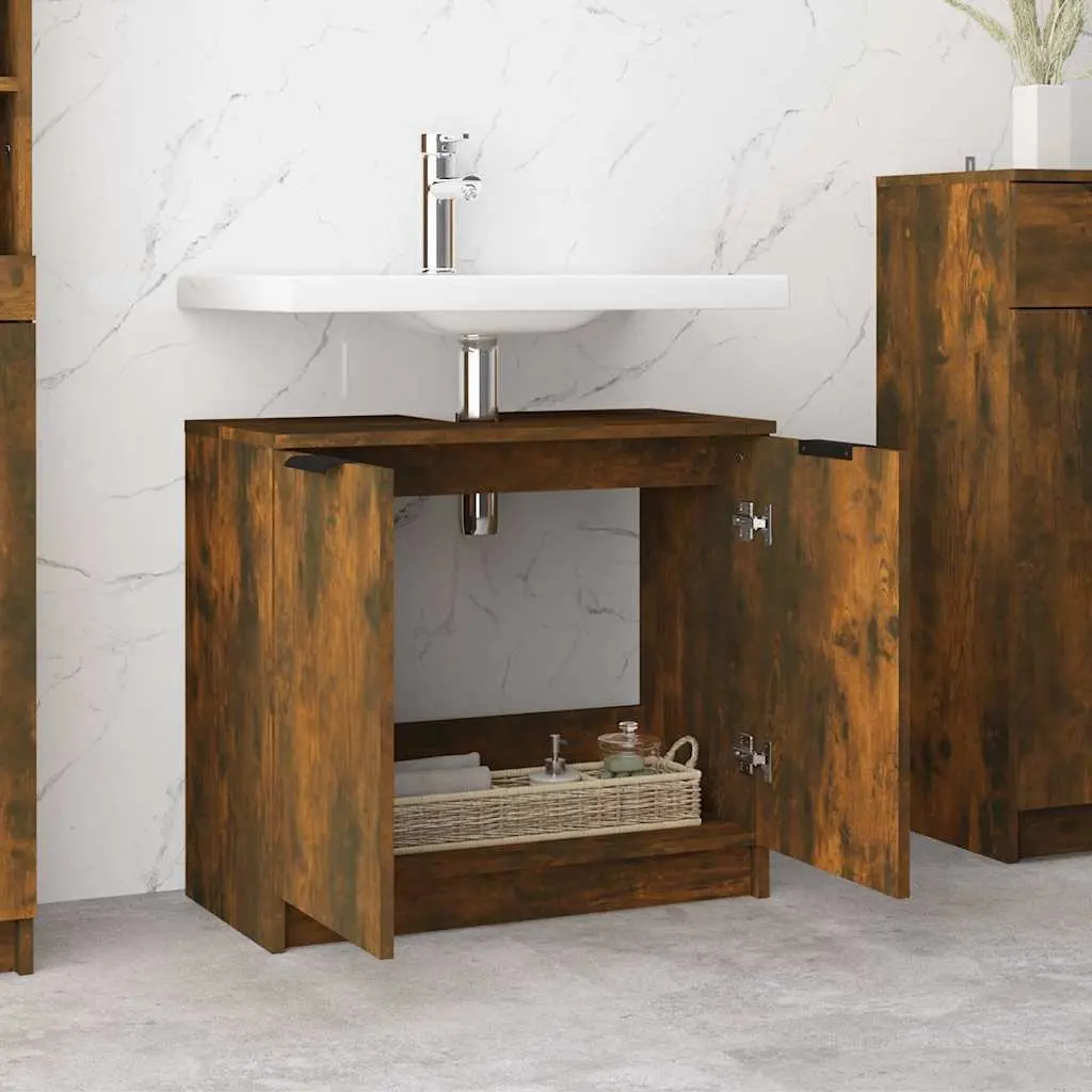 Smoked Oak Brown Bathroom Storage Cabinet 64.5x33.5x59cm
