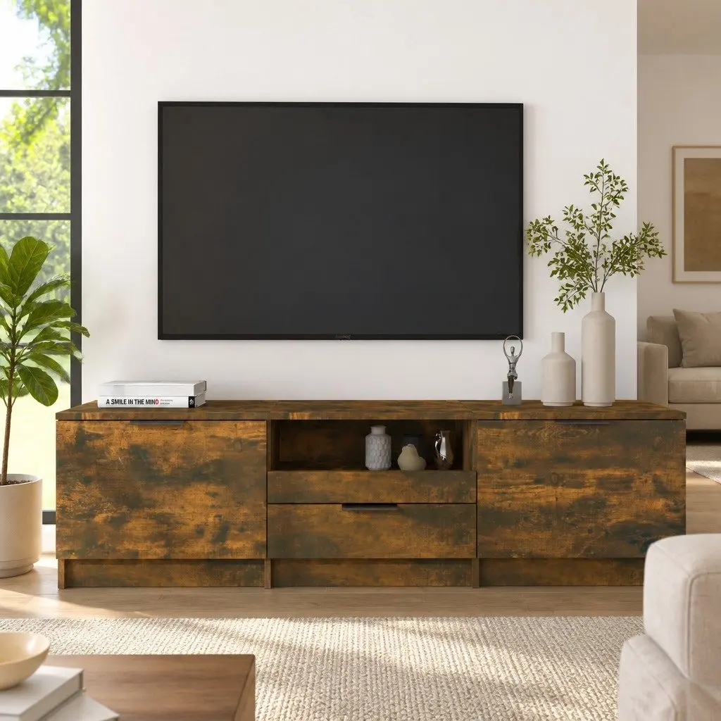 Brown Engineered Wood TV Cabinet with Storage Compartments