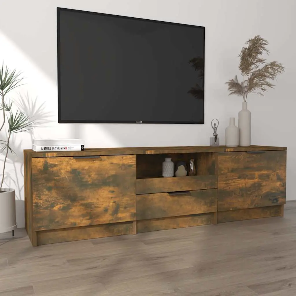 Brown Engineered Wood TV Cabinet with Storage Compartments
