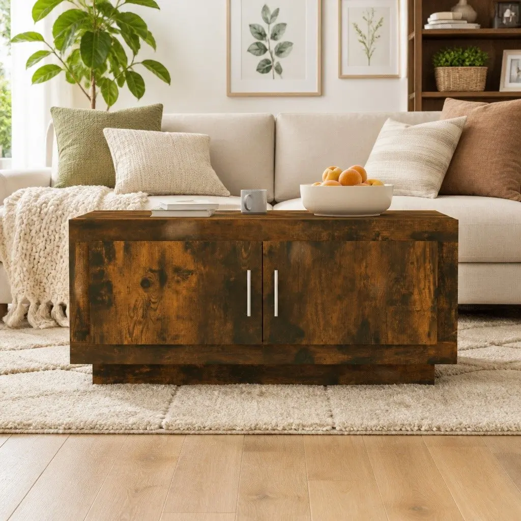 Brown Engineered Wood Coffee Table for Living Room Storage