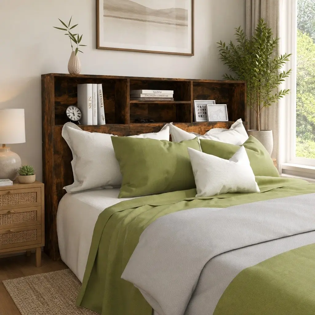Brown Headboard Cabinet with Storage Solutions