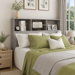 Stylish Grey Headboard Cabinet 140 cm for Bedroom Storage