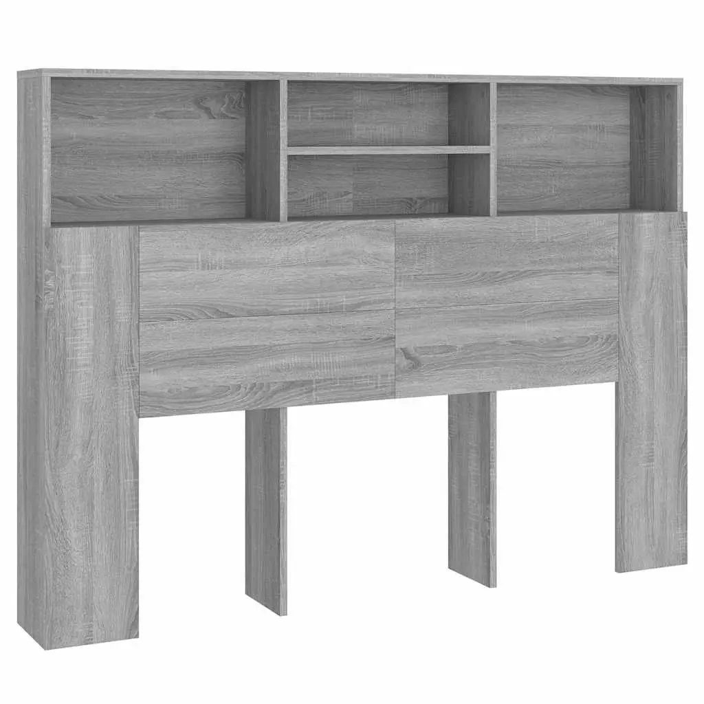 Grey Headboard Cabinet 140 cm for Bedroom Storage