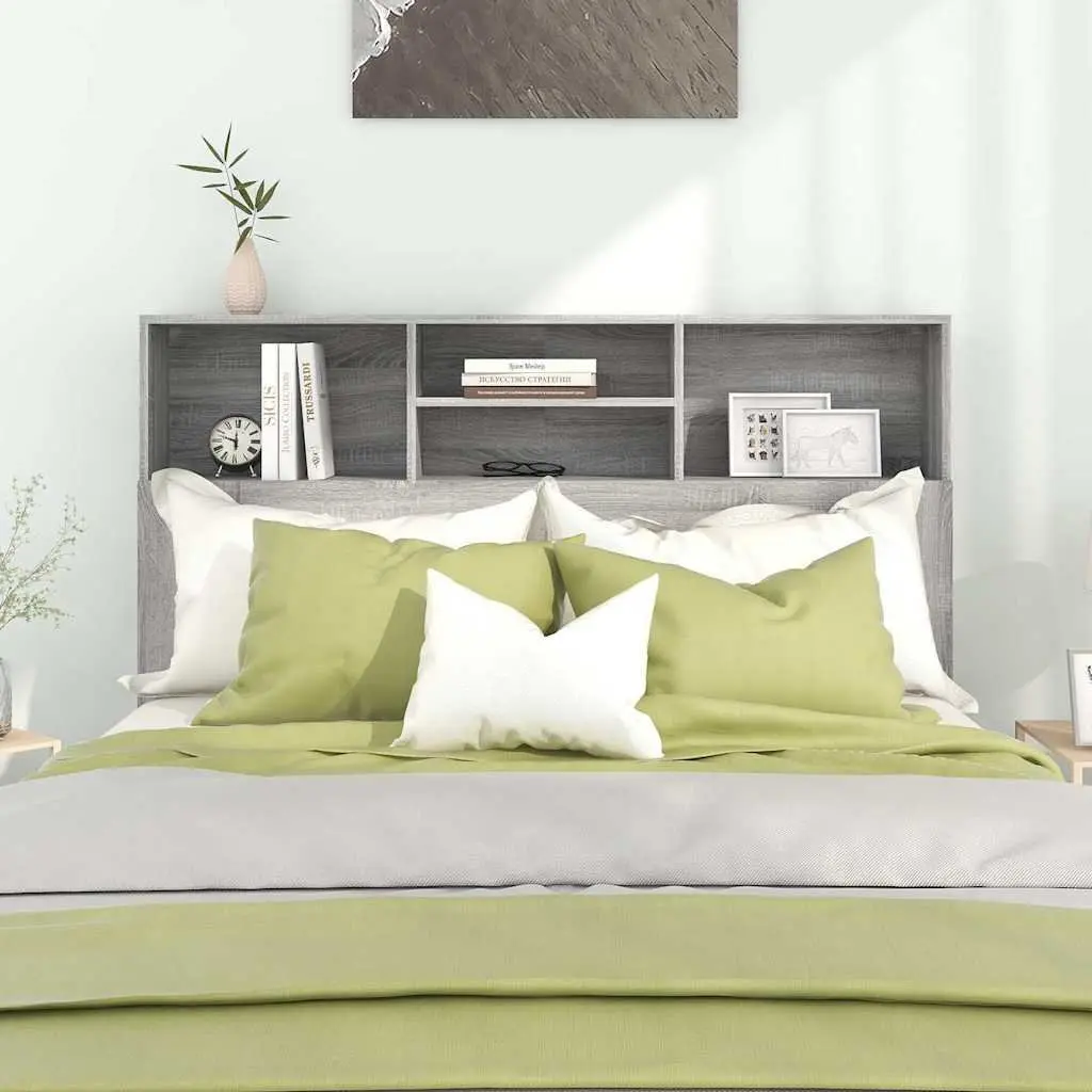 Grey Headboard Cabinet 140 cm for Bedroom Storage