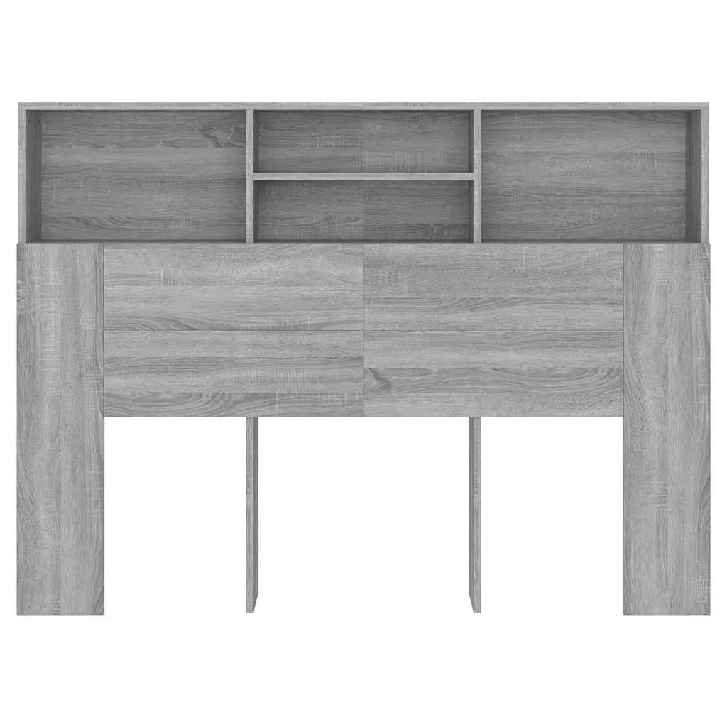 Grey Headboard Cabinet 140 cm for Bedroom Storage