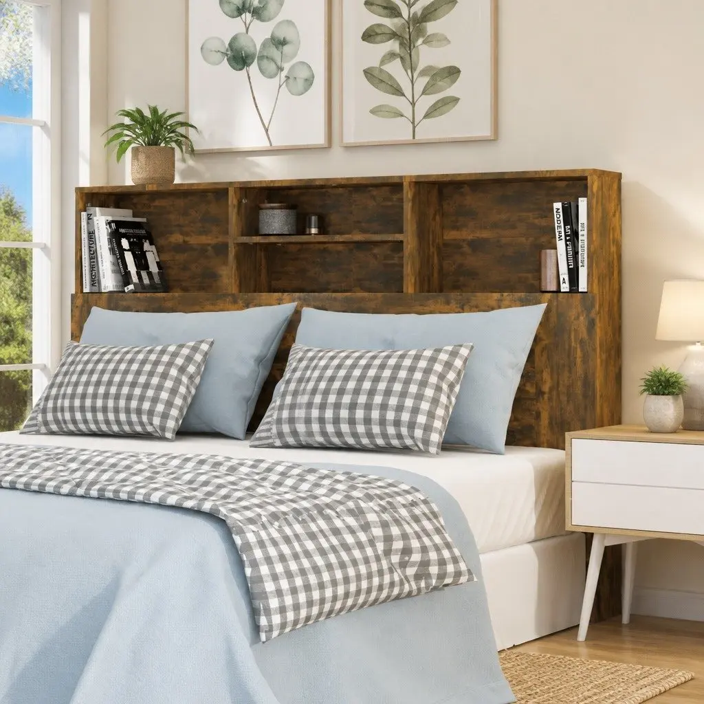 Brown Wall-Mount Headboard Cabinet 160cm