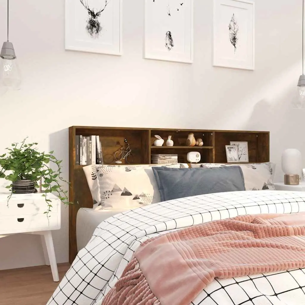 Brown Wall-Mounted Headboard Cabinet for Storage