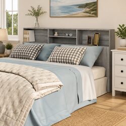 Sturdy Grey Headboard Cabinet 200cm for Bedroom Storage