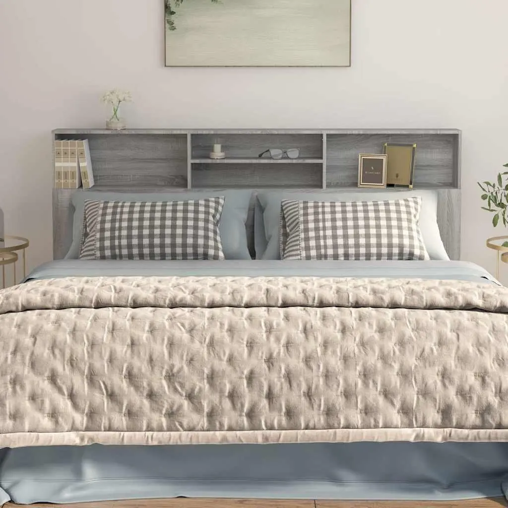 Grey Headboard Cabinet 200cm for Bedroom Storage