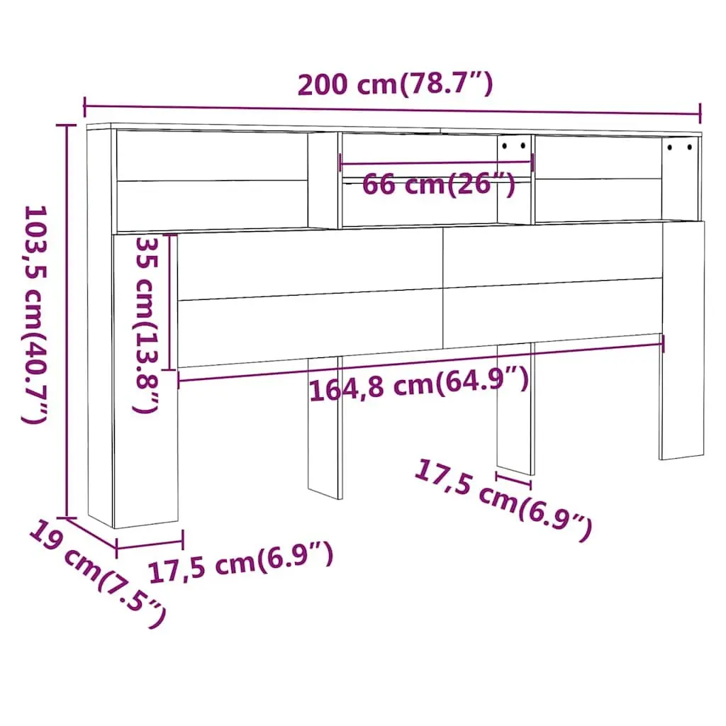 Grey Headboard Cabinet 200cm for Bedroom Storage