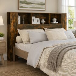 Sturdy Brown Smoked Oak Headboard Cabinet 160cm