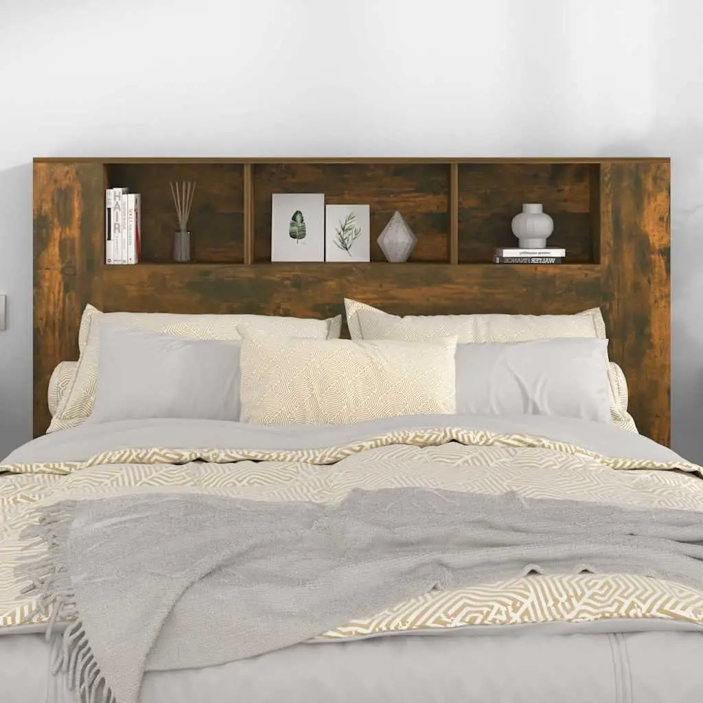 Headboard Cabinet Engineered Wood 160cm Brown Smoked Oak