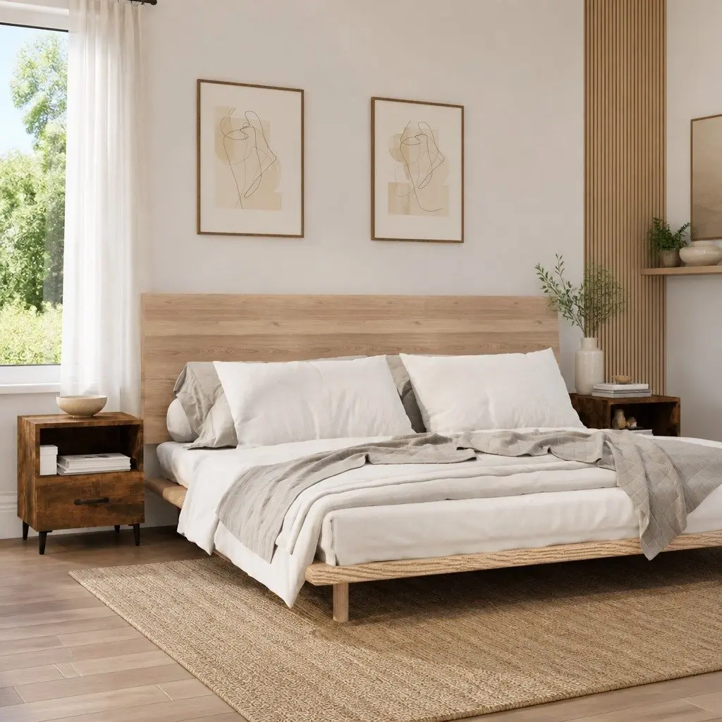 Bedside Cabinets 2 pcs Engineered Wood Nightstands Drawers Shelves Storage