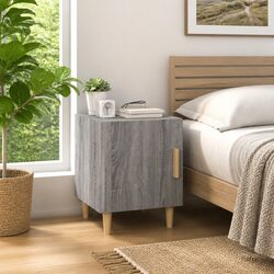 Bedside Cabinet Grey Engineered Wood Nightstand Storage Locker with Door and