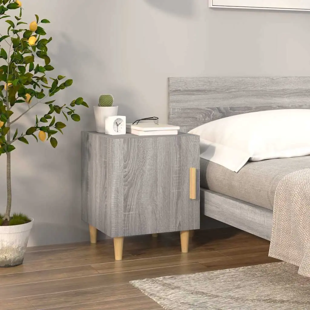 Grey Engineered Wood Nightstand with Storage