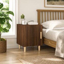 Bedside Cabinet with Storage Door Brown Engineered Wood Nightstand Table