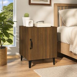 Elegant Brown Oak Bedside Cabinet with Engineered Wood