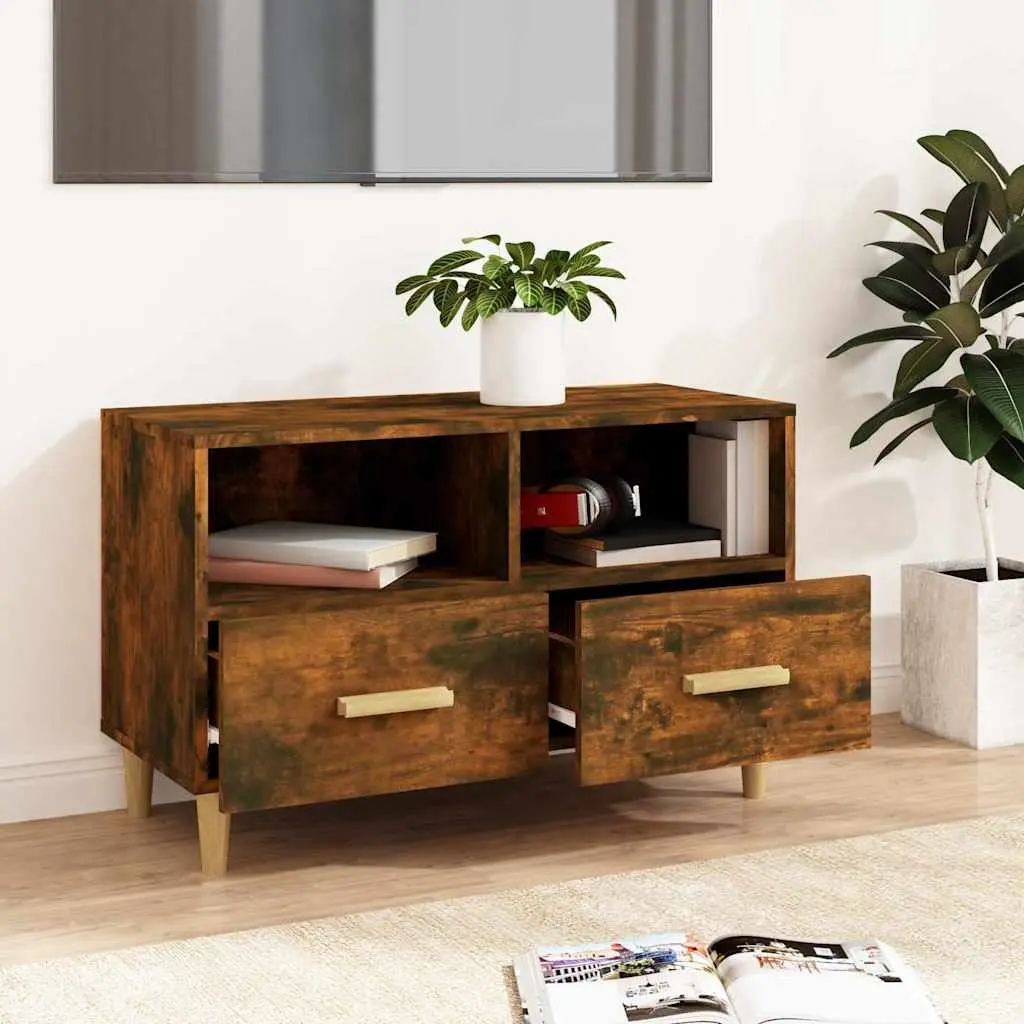 TV Stand Smoked Oak Engineered Wood 80x36x50cm with Drawers and Compartments