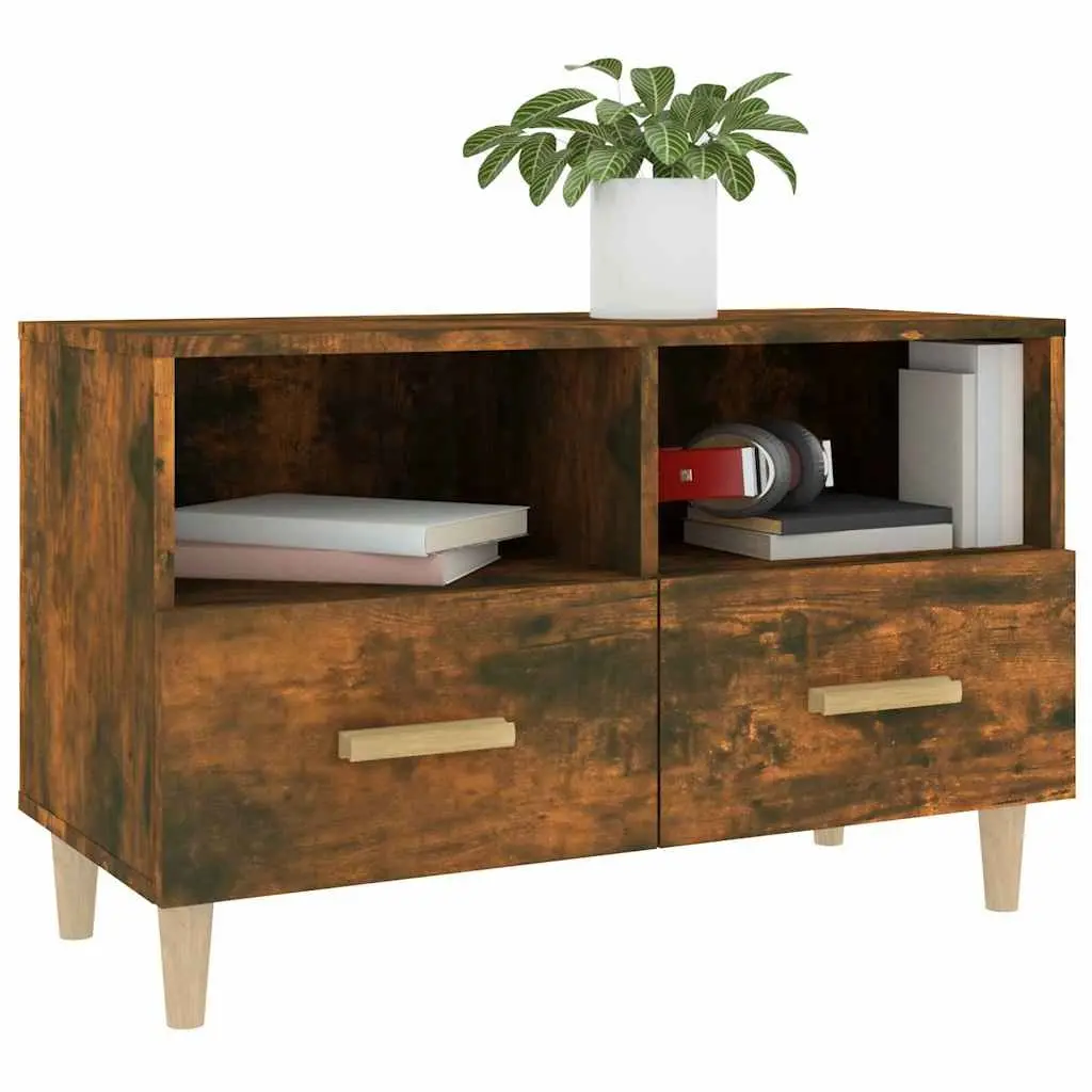 TV Stand Smoked Oak Engineered Wood 80x36x50cm with Drawers and Compartments
