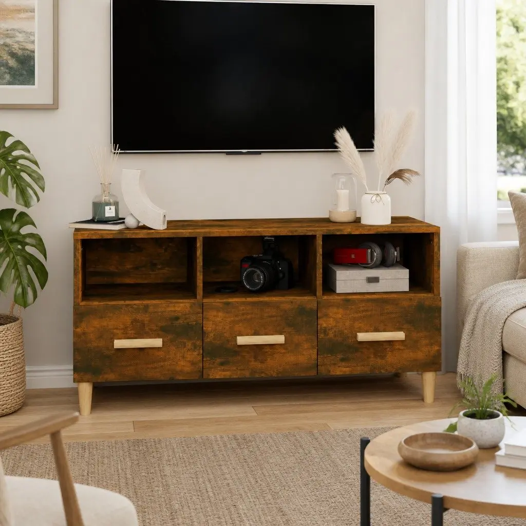 Engineered Wood TV Cabinet with Ample Storage in Brown