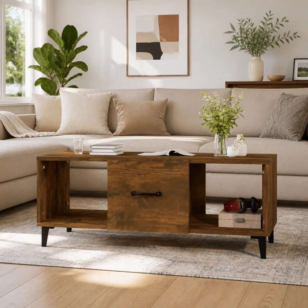 Brown Engineered Wood Coffee Table with Storage